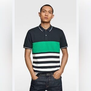 Zara Black and Green Colorblock Polo Shirt